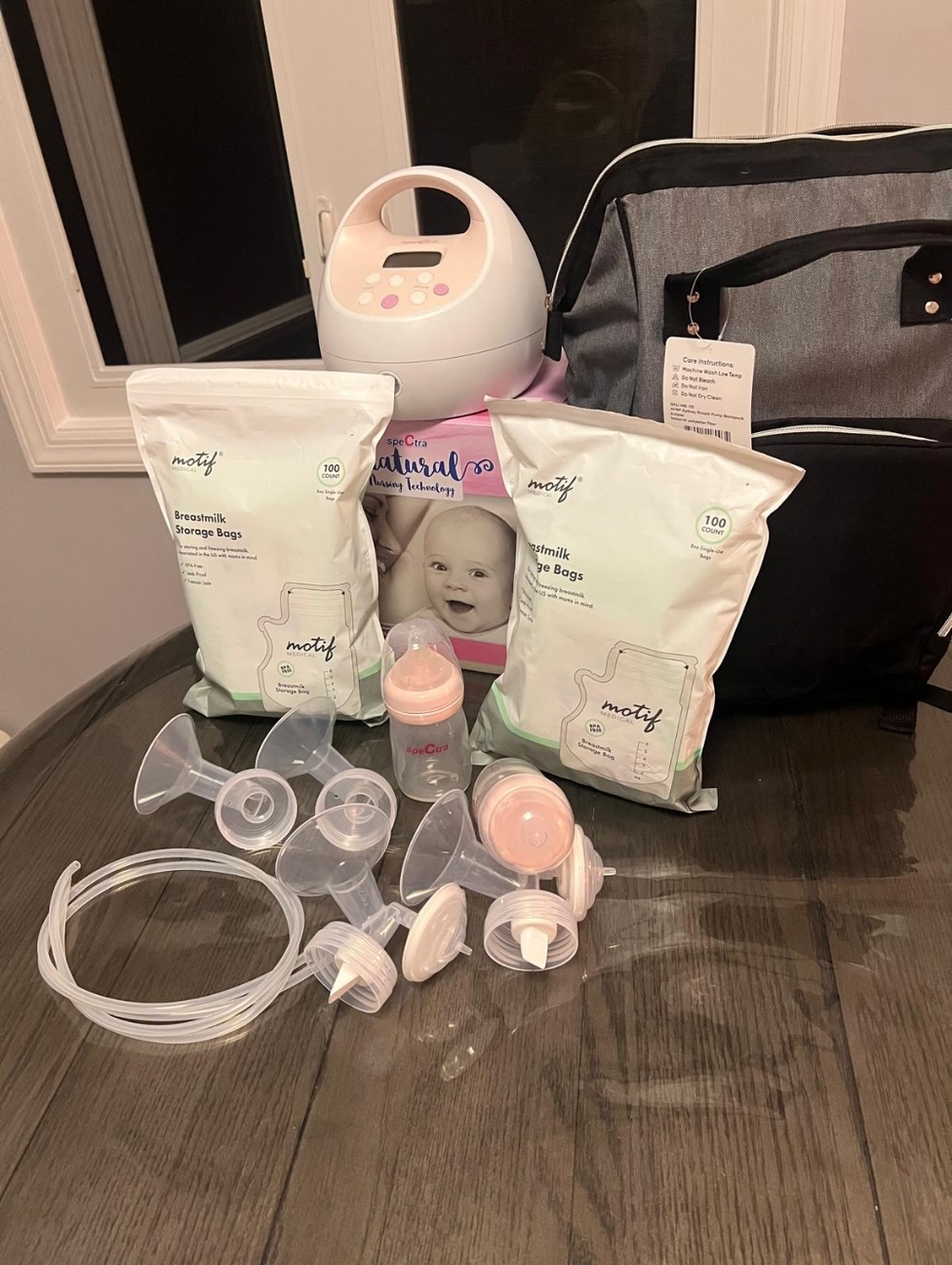 Electric Double Breast Pump with Accessories and Storage Bags - Pink/White